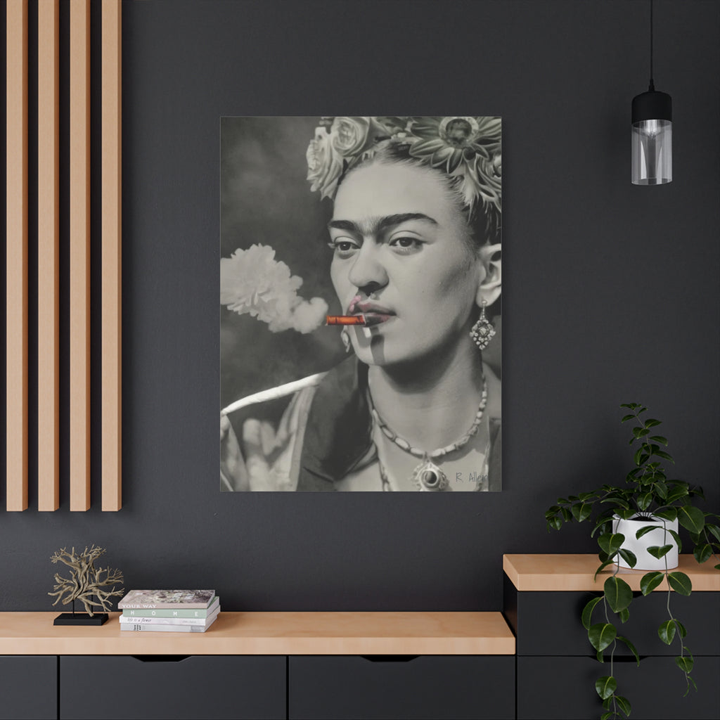 Smoking Portrait, Monochromatic — Matte Stretched Canvas Wall Art