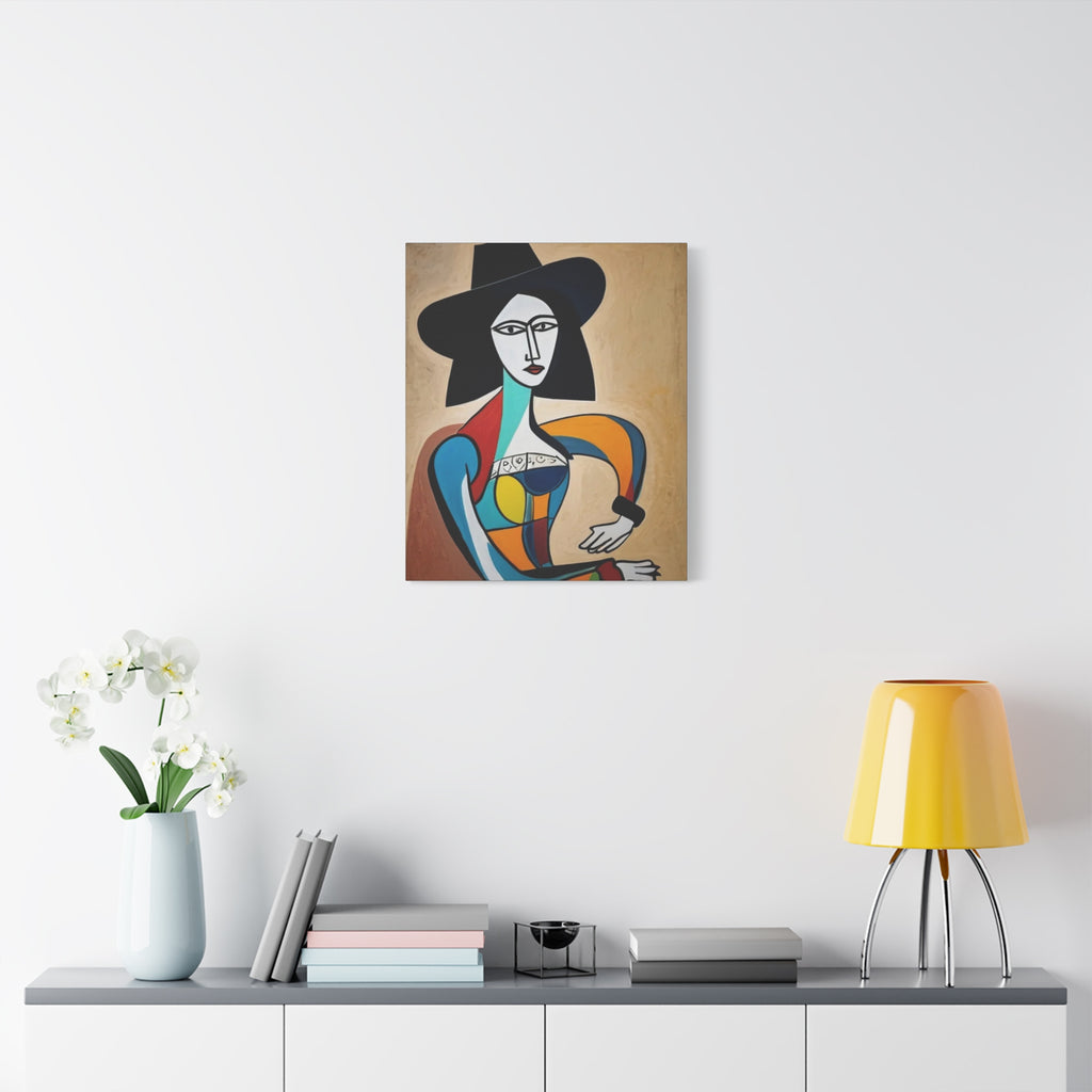 Sitting Cowgirl Portrait — Matte Stretched Canvas Wall Art