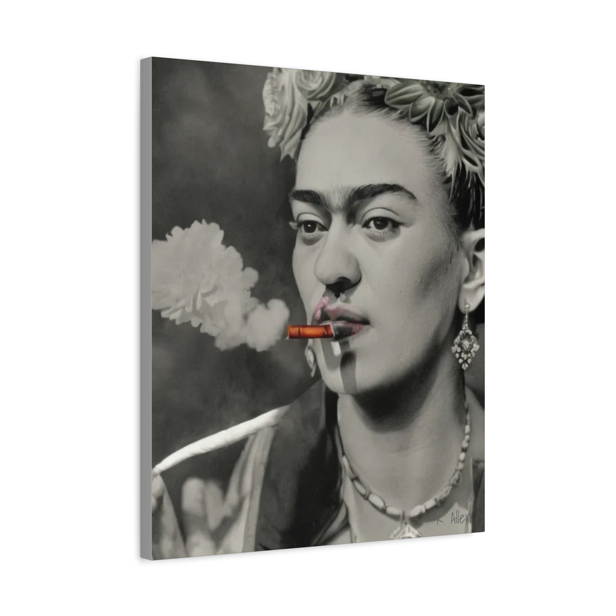 Smoking Portrait, Monochromatic — Matte Stretched Canvas Wall Art