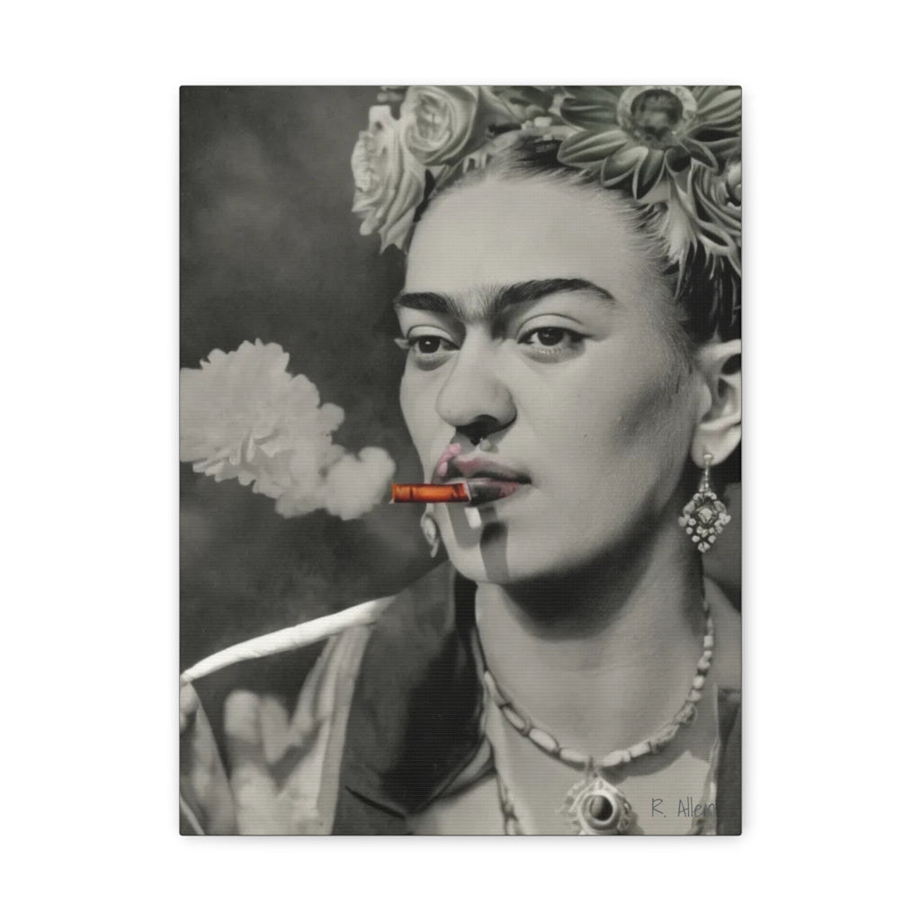 Smoking Portrait, Monochromatic — Matte Stretched Canvas Wall Art