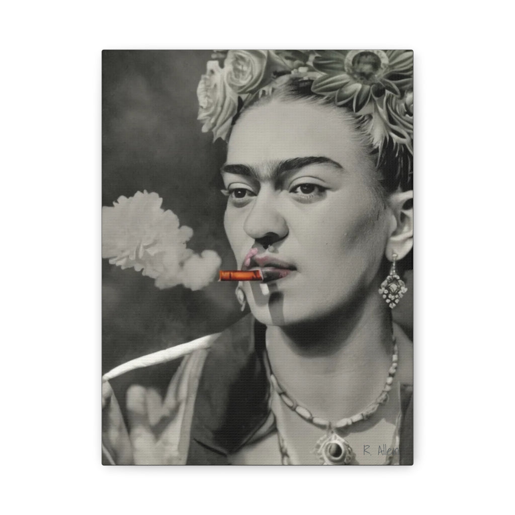 Smoking Portrait, Monochromatic — Matte Stretched Canvas Wall Art