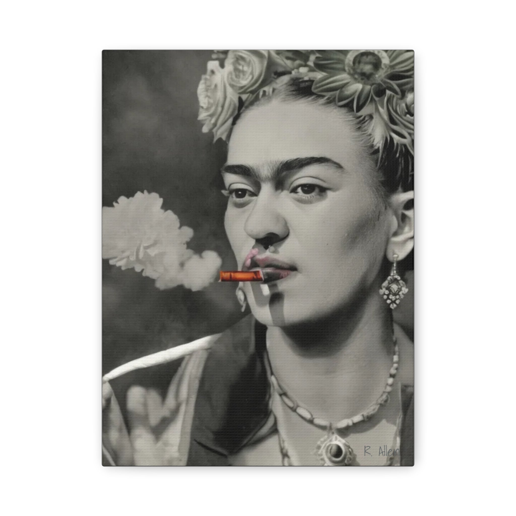 Smoking Portrait, Monochromatic — Matte Stretched Canvas Wall Art