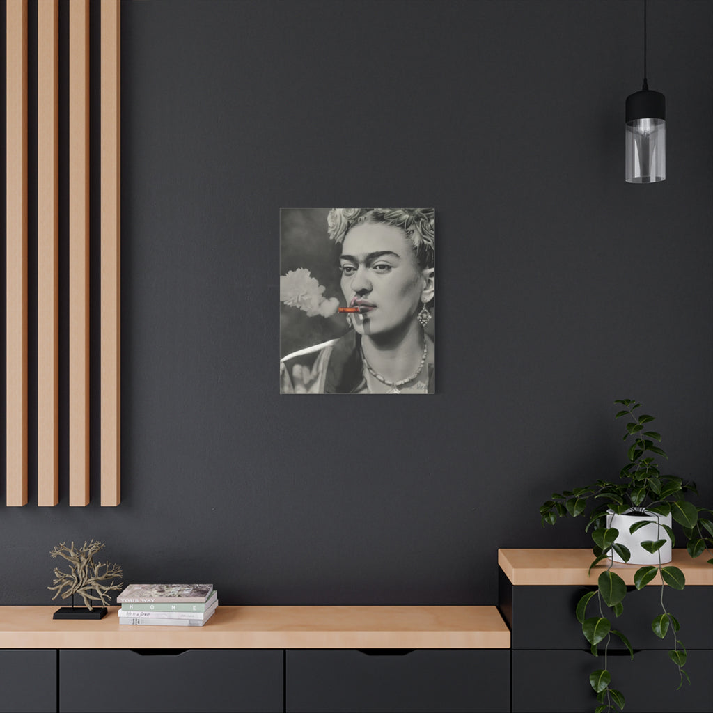 Smoking Portrait, Monochromatic — Matte Stretched Canvas Wall Art