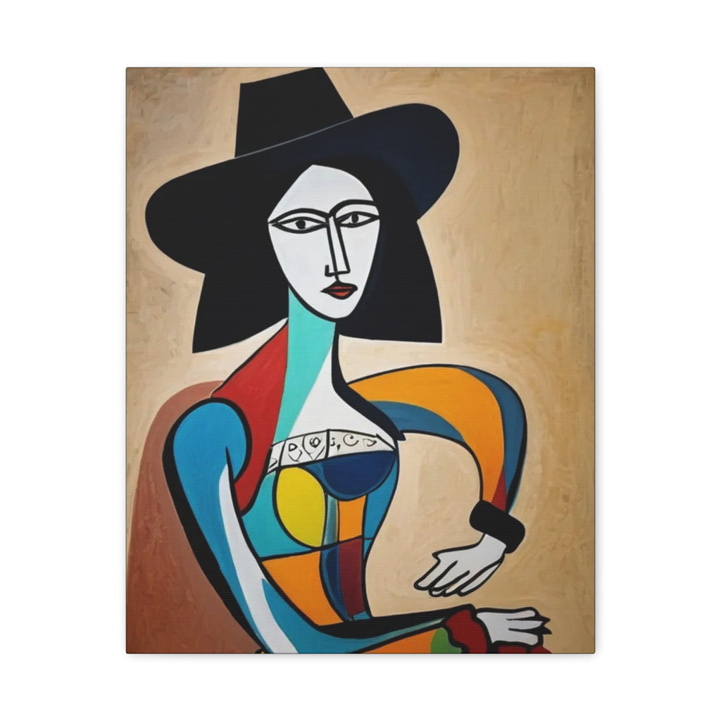 Sitting Cowgirl Portrait — Matte Stretched Canvas Wall Art