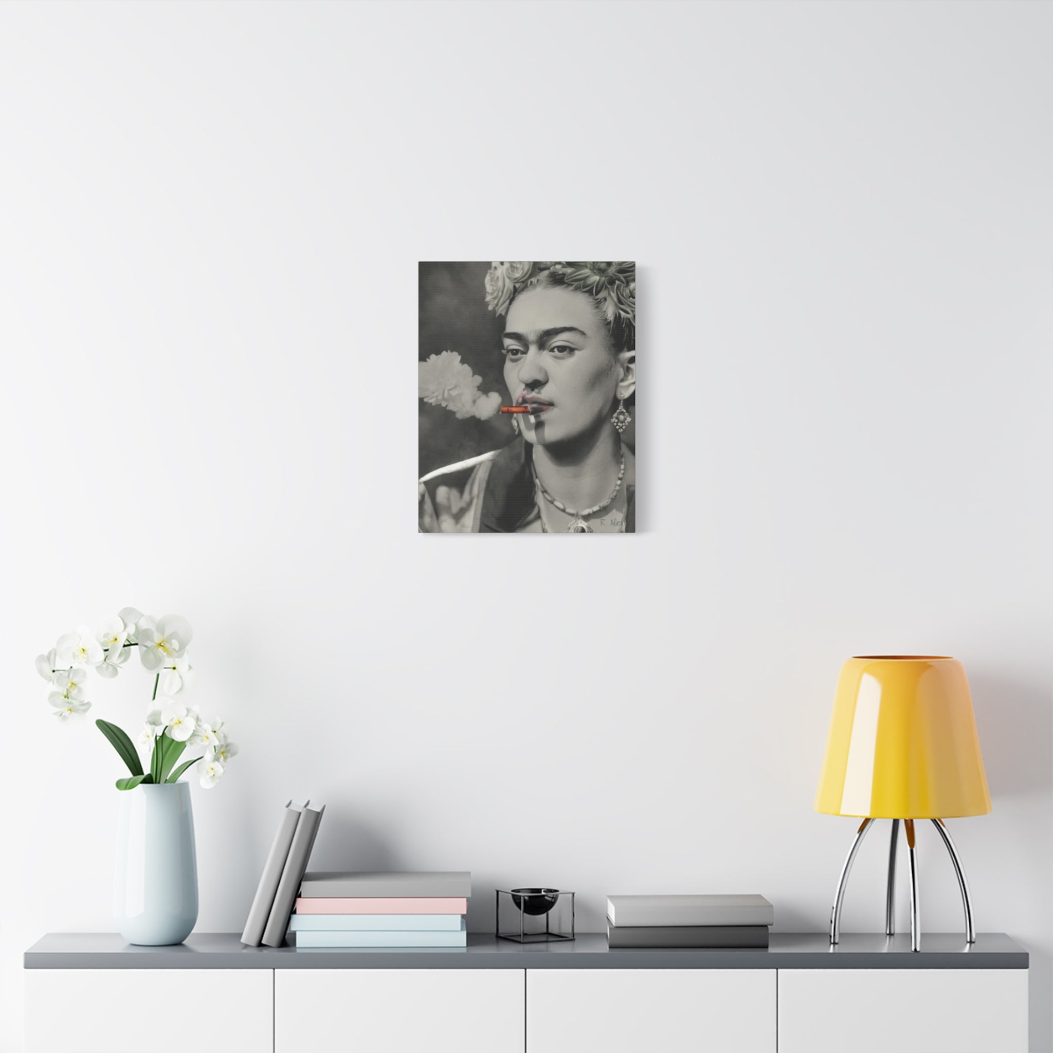 Smoking Portrait, Monochromatic — Matte Stretched Canvas Wall Art