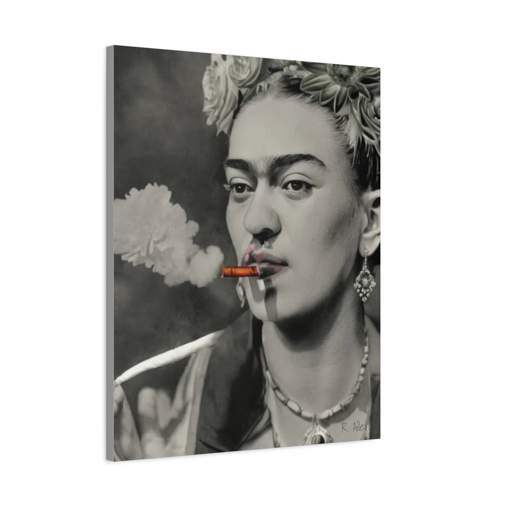 Smoking Portrait, Monochromatic — Matte Stretched Canvas Wall Art