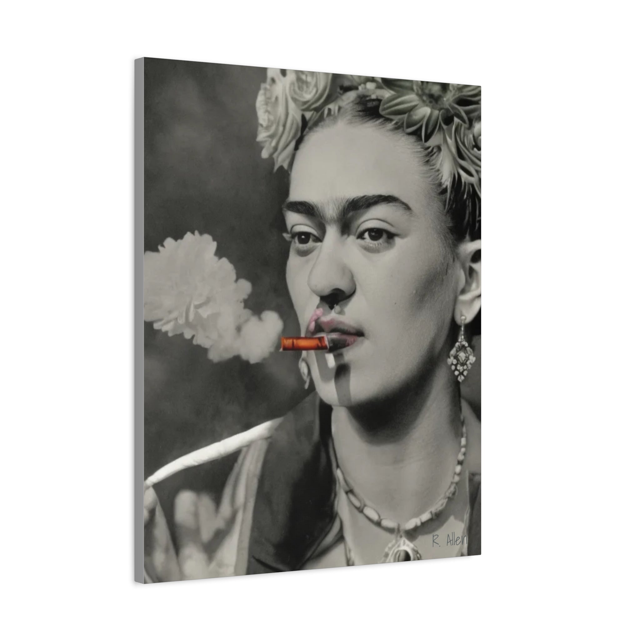 Smoking Portrait, Monochromatic — Matte Stretched Canvas Wall Art