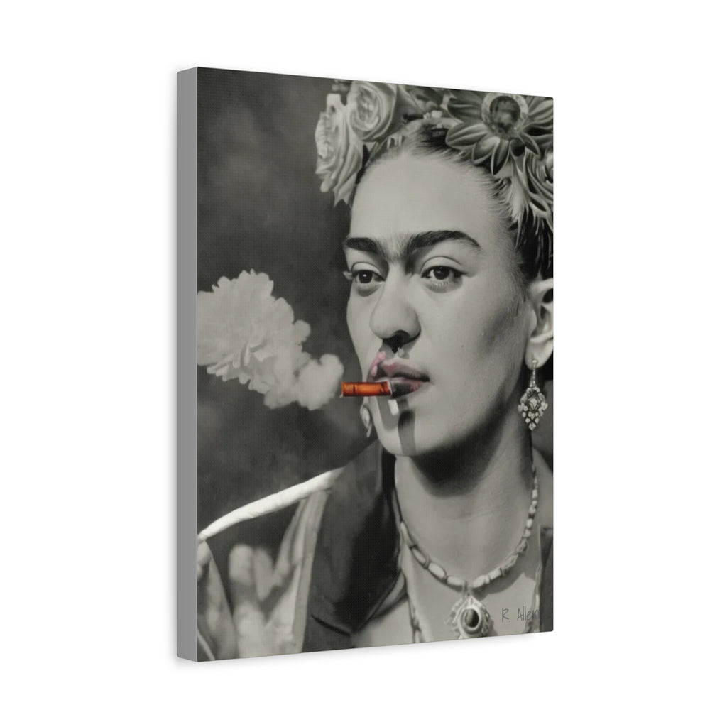 Smoking Portrait, Monochromatic — Matte Stretched Canvas Wall Art
