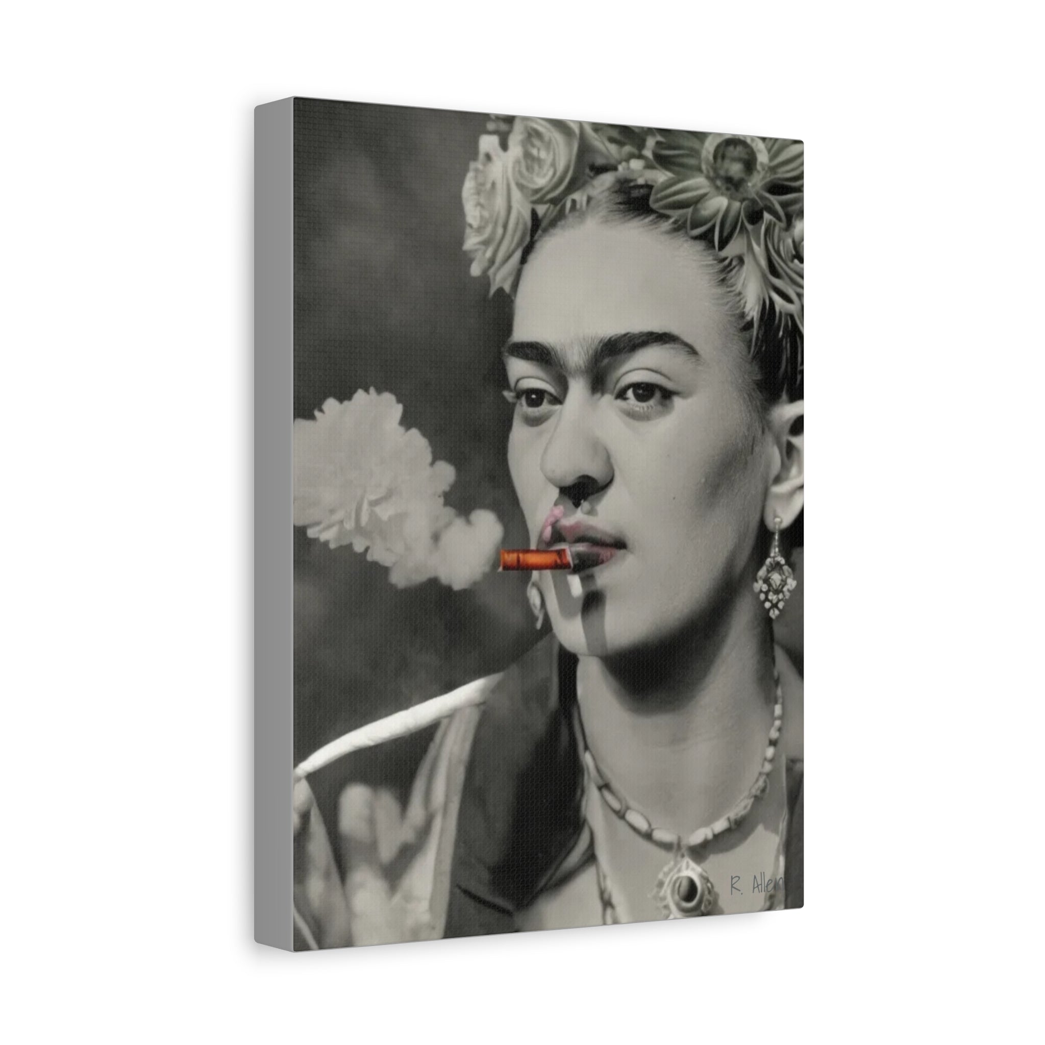 Smoking Portrait, Monochromatic — Matte Stretched Canvas Wall Art