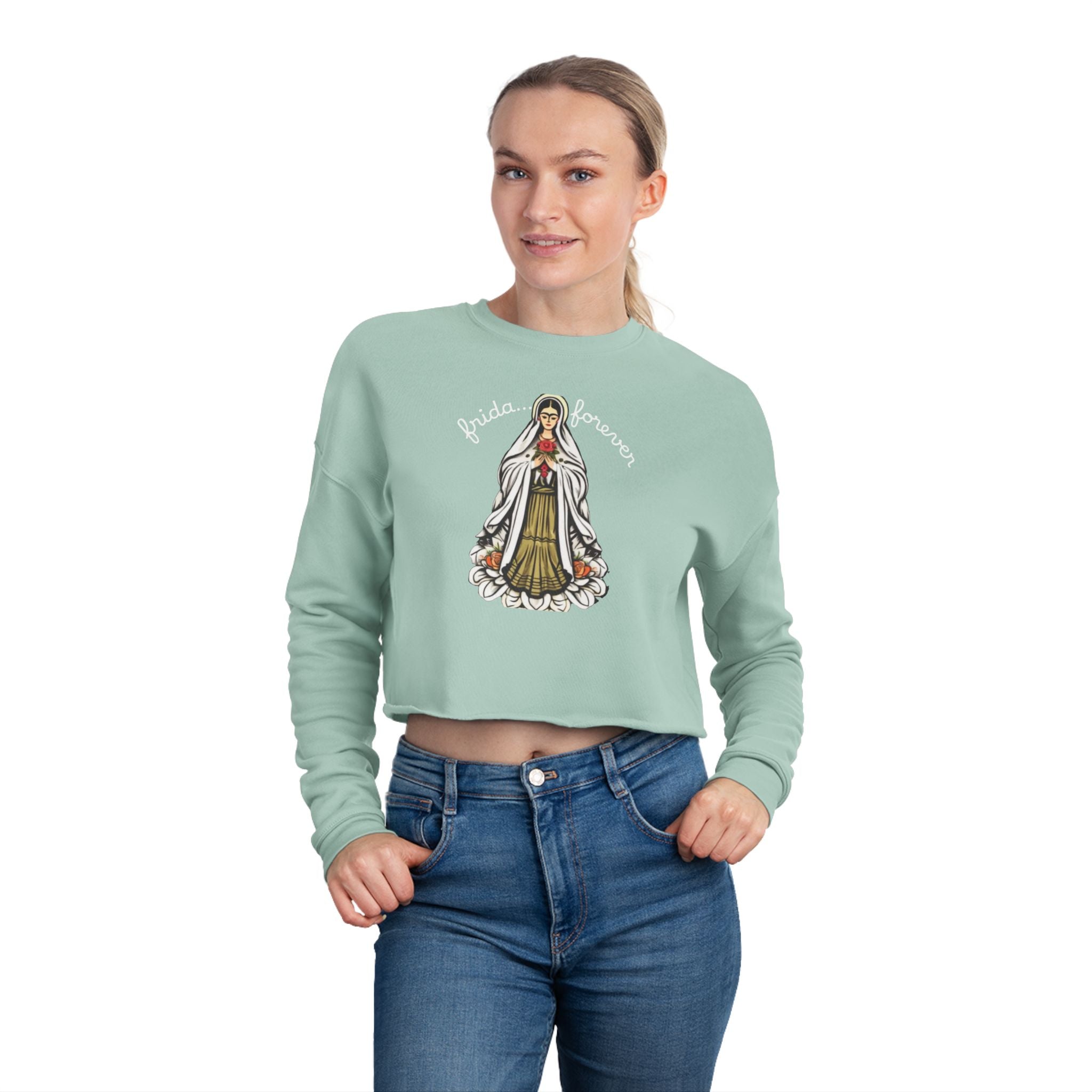Frida Forever Roadtrip Cropped Sweatshirt — Vintage Camper Girl Graphic