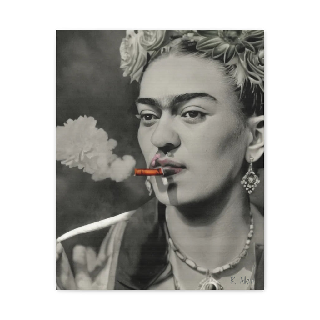 Smoking Portrait, Monochromatic — Matte Stretched Canvas Wall Art