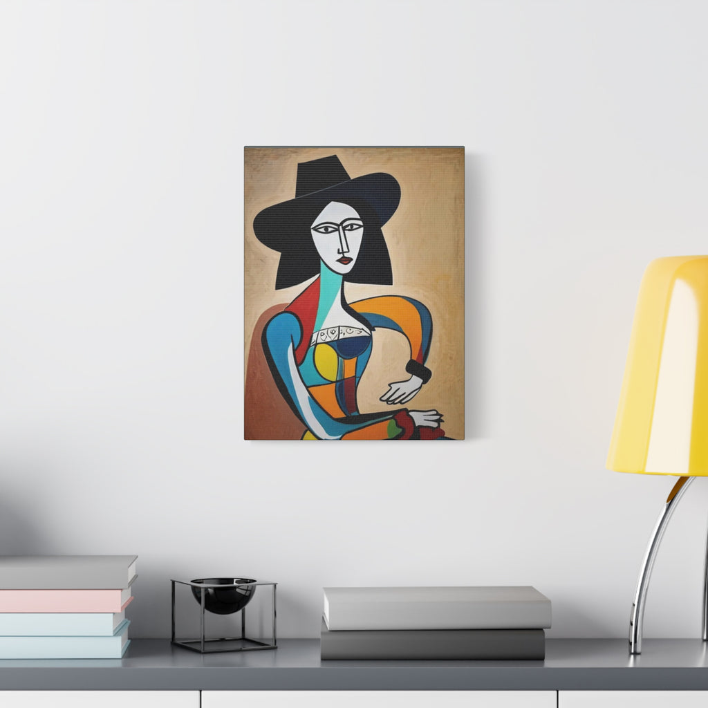 Sitting Cowgirl Portrait — Matte Stretched Canvas Wall Art