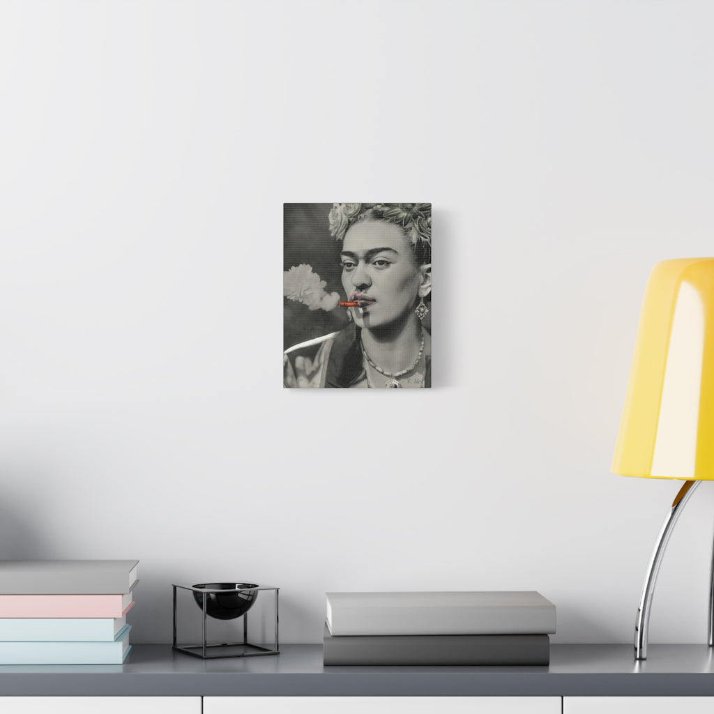 Smoking Portrait, Monochromatic — Matte Stretched Canvas Wall Art
