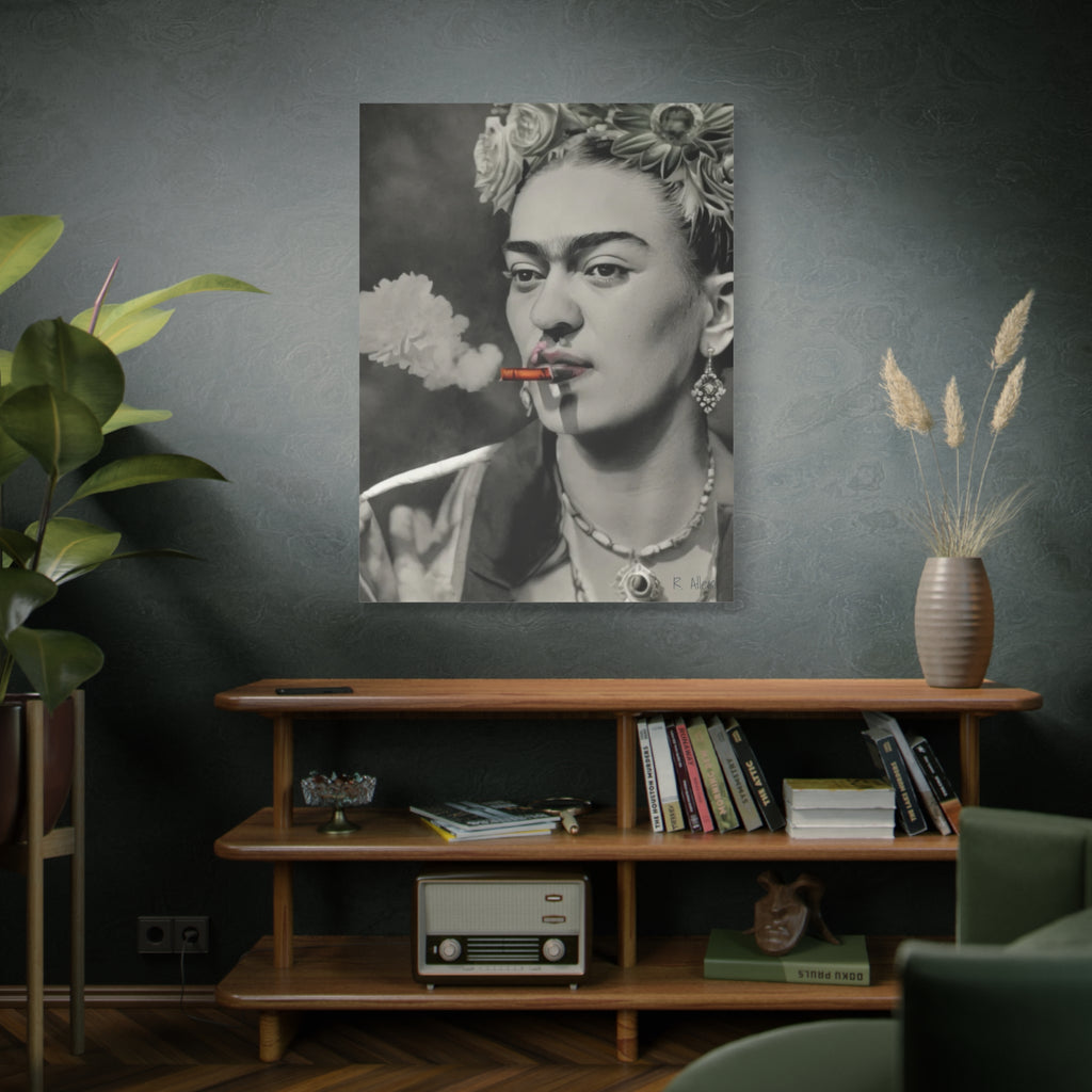 Smoking Portrait, Monochromatic — Matte Stretched Canvas Wall Art