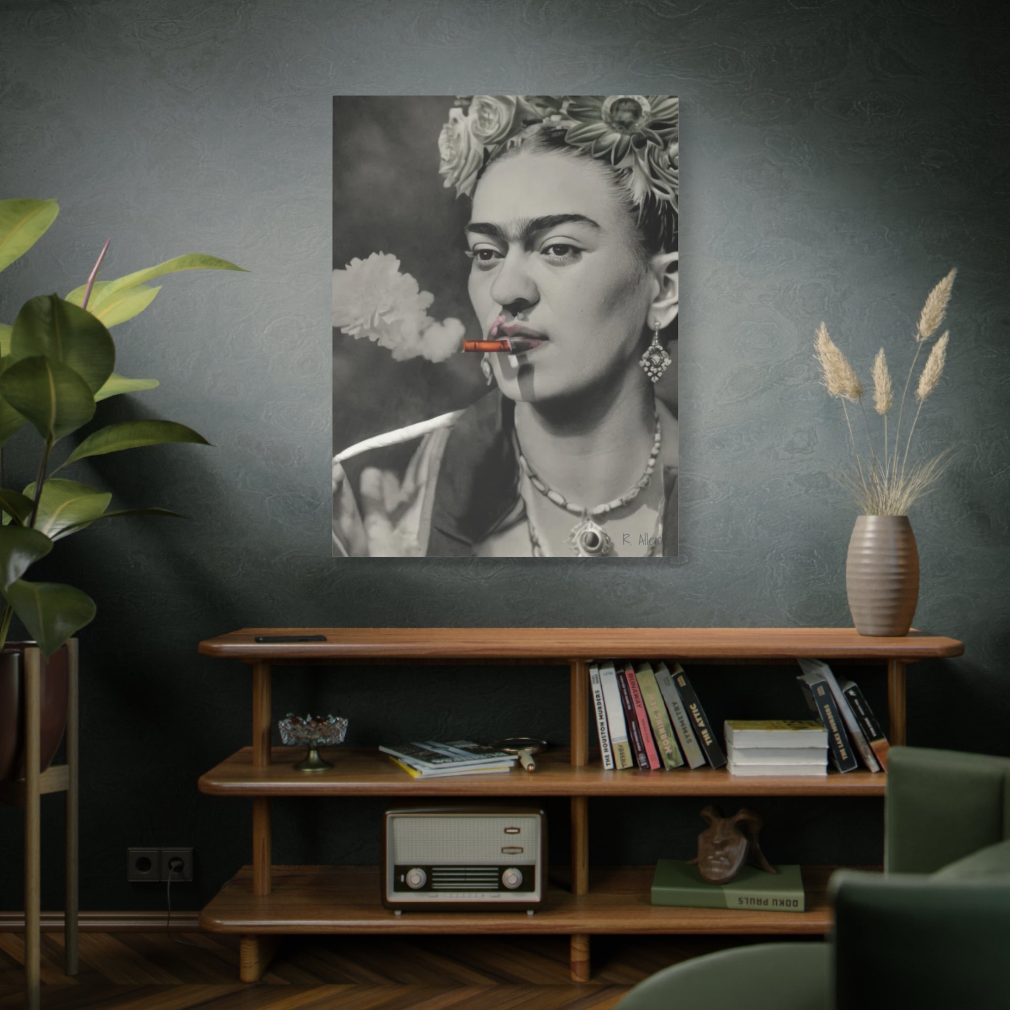 Smoking Portrait, Monochromatic — Matte Stretched Canvas Wall Art
