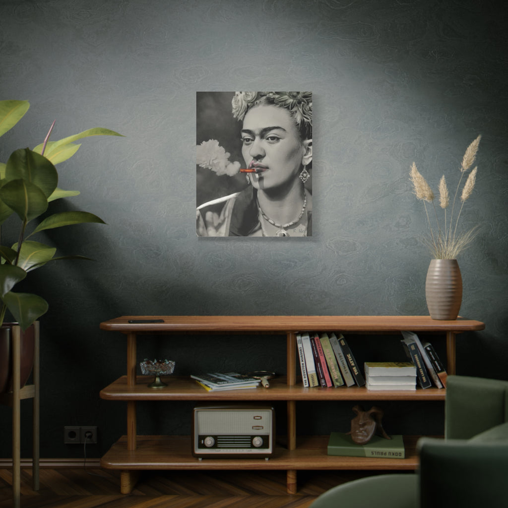 Smoking Portrait, Monochromatic — Matte Stretched Canvas Wall Art