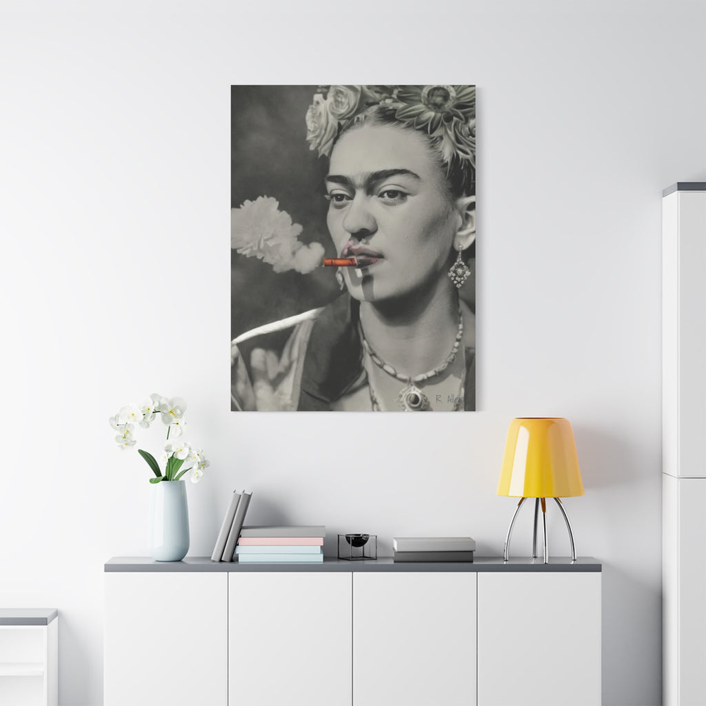 Smoking Portrait, Monochromatic — Matte Stretched Canvas Wall Art