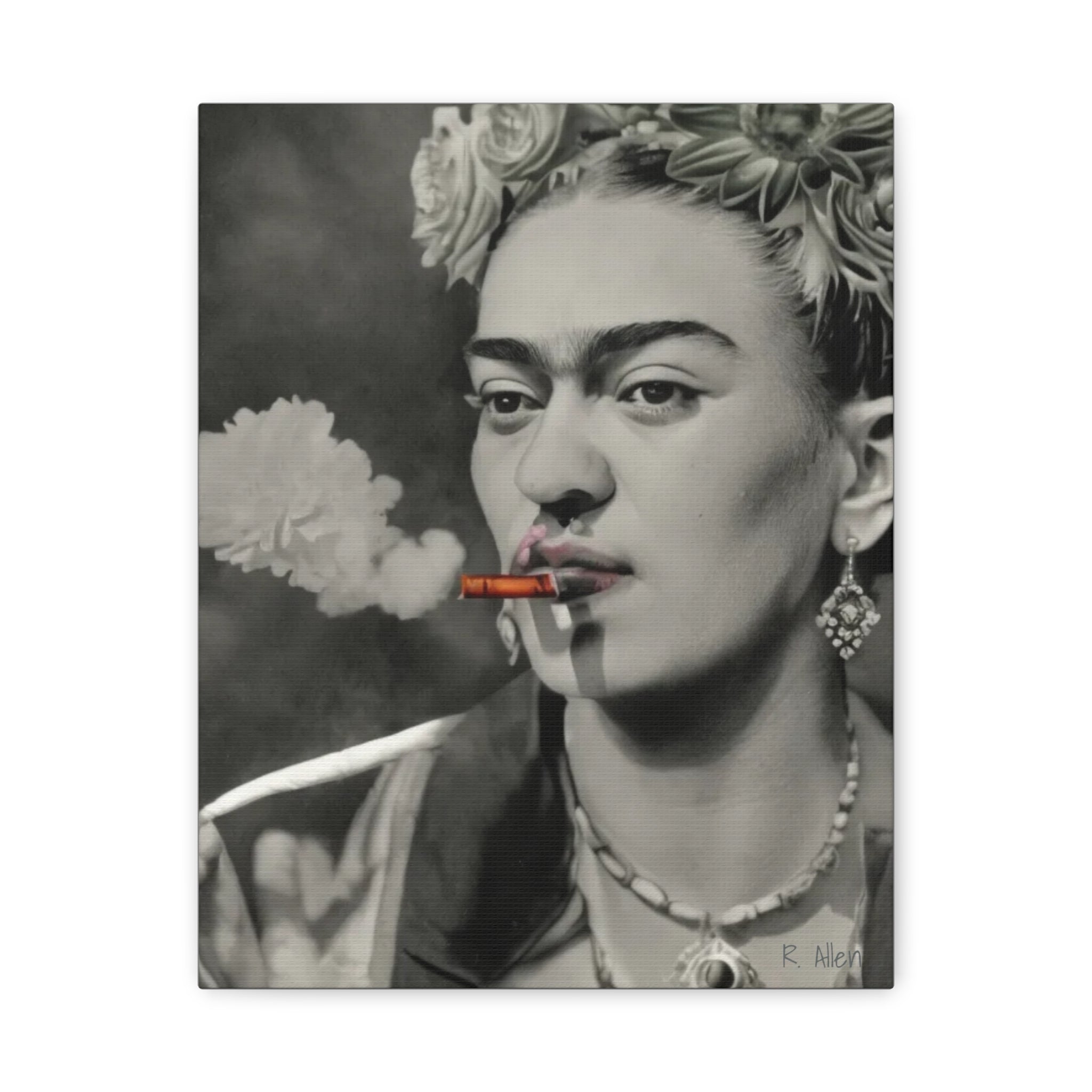 Smoking Portrait, Monochromatic — Matte Stretched Canvas Wall Art