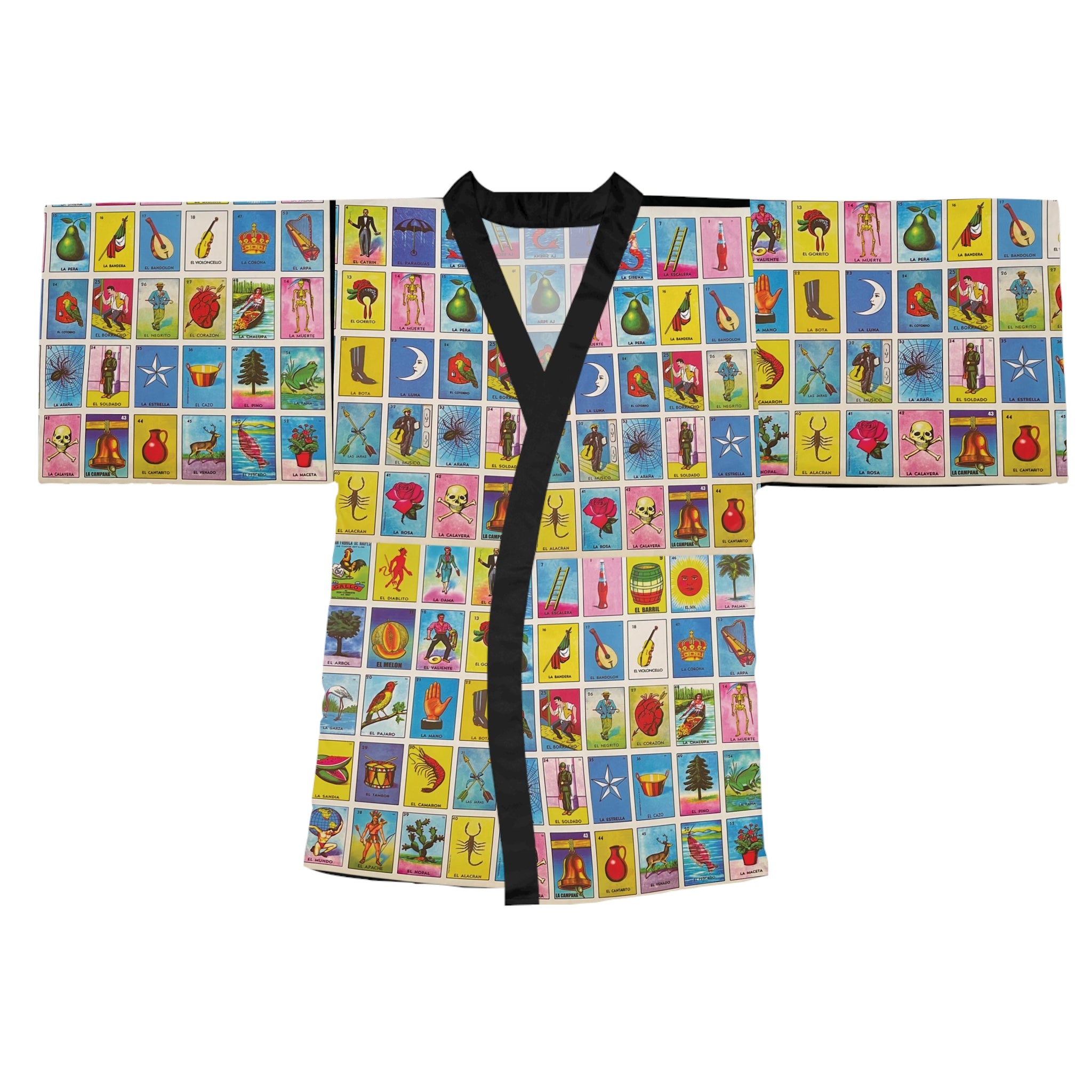 Lotería Card Print Kimono Robe — Colorful Mexican Bingo Pattern