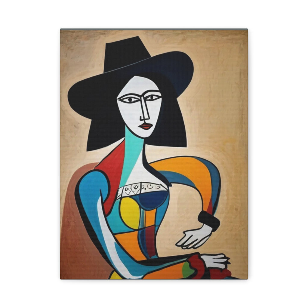 Sitting Cowgirl Portrait — Matte Stretched Canvas Wall Art