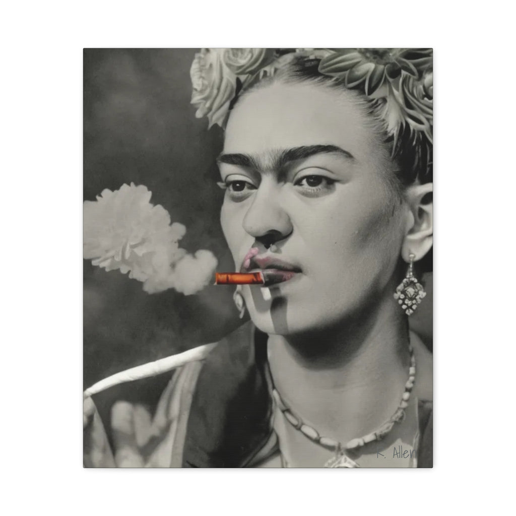Smoking Portrait, Monochromatic — Matte Stretched Canvas Wall Art