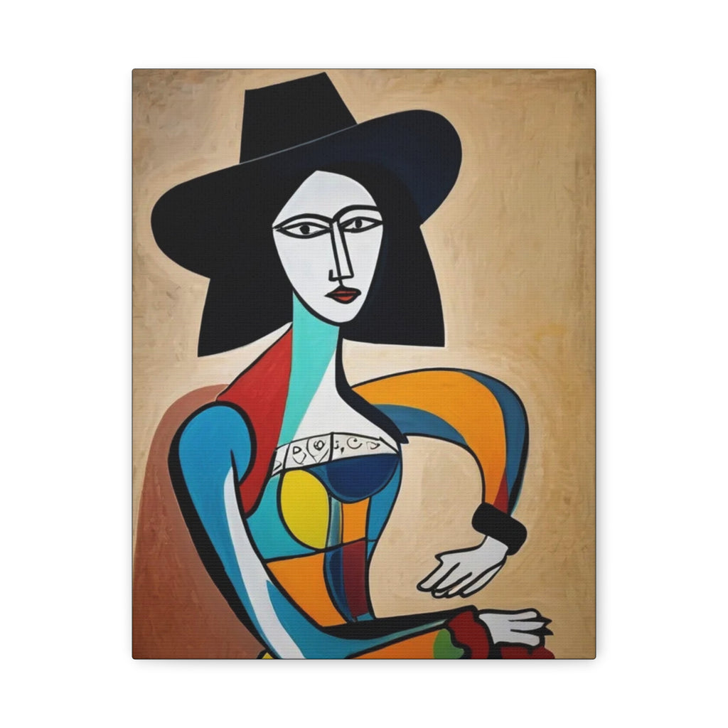 Sitting Cowgirl Portrait — Matte Stretched Canvas Wall Art