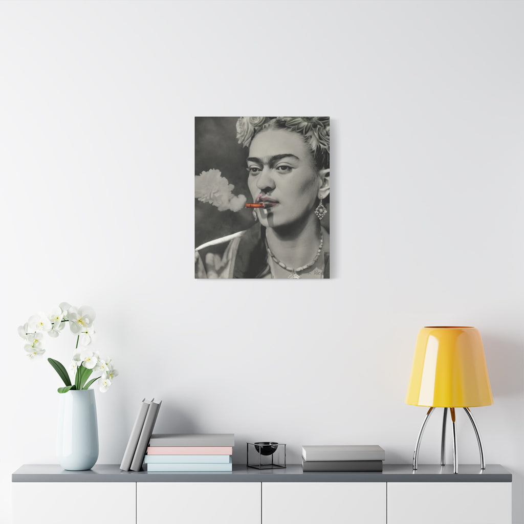 Smoking Portrait, Monochromatic — Matte Stretched Canvas Wall Art