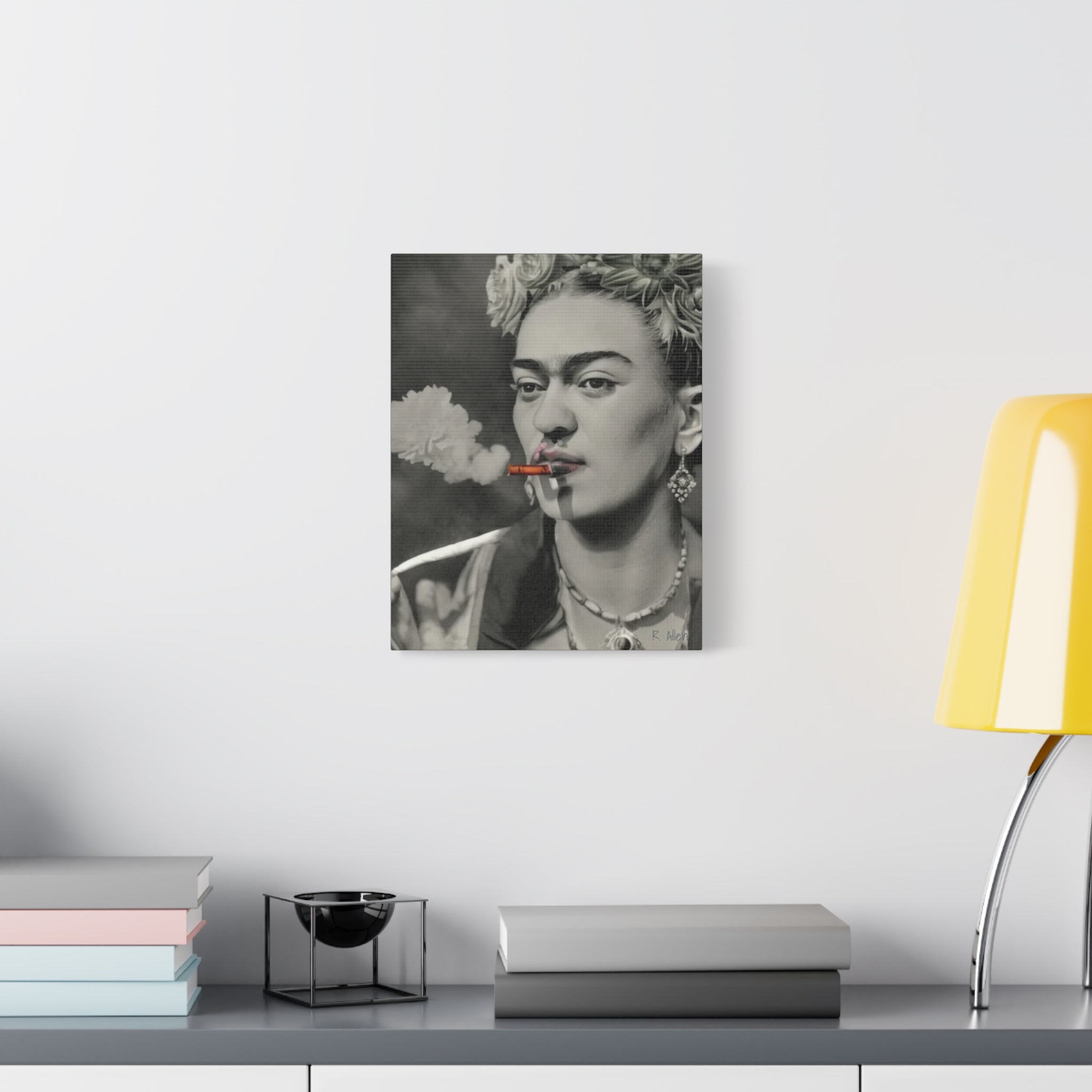 Smoking Portrait, Monochromatic — Matte Stretched Canvas Wall Art