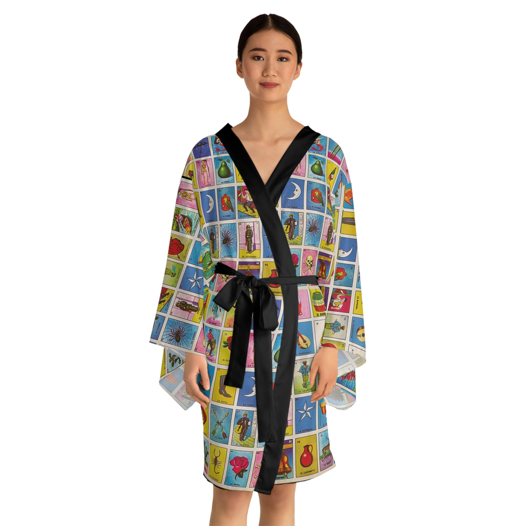 Lotería Card Print Kimono Robe — Colorful Mexican Bingo Pattern