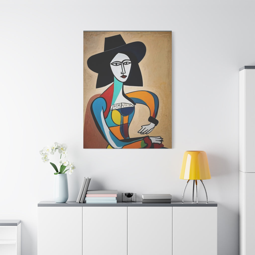Sitting Cowgirl Portrait — Matte Stretched Canvas Wall Art