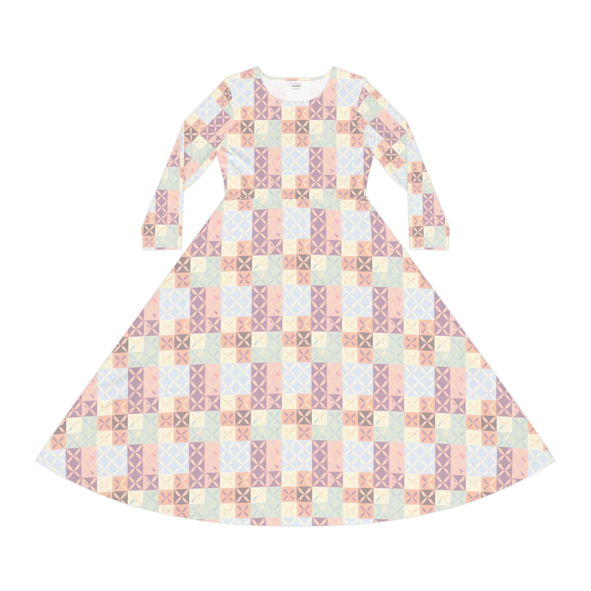 Pastel Quilt Dress — Long Sleeve Dress