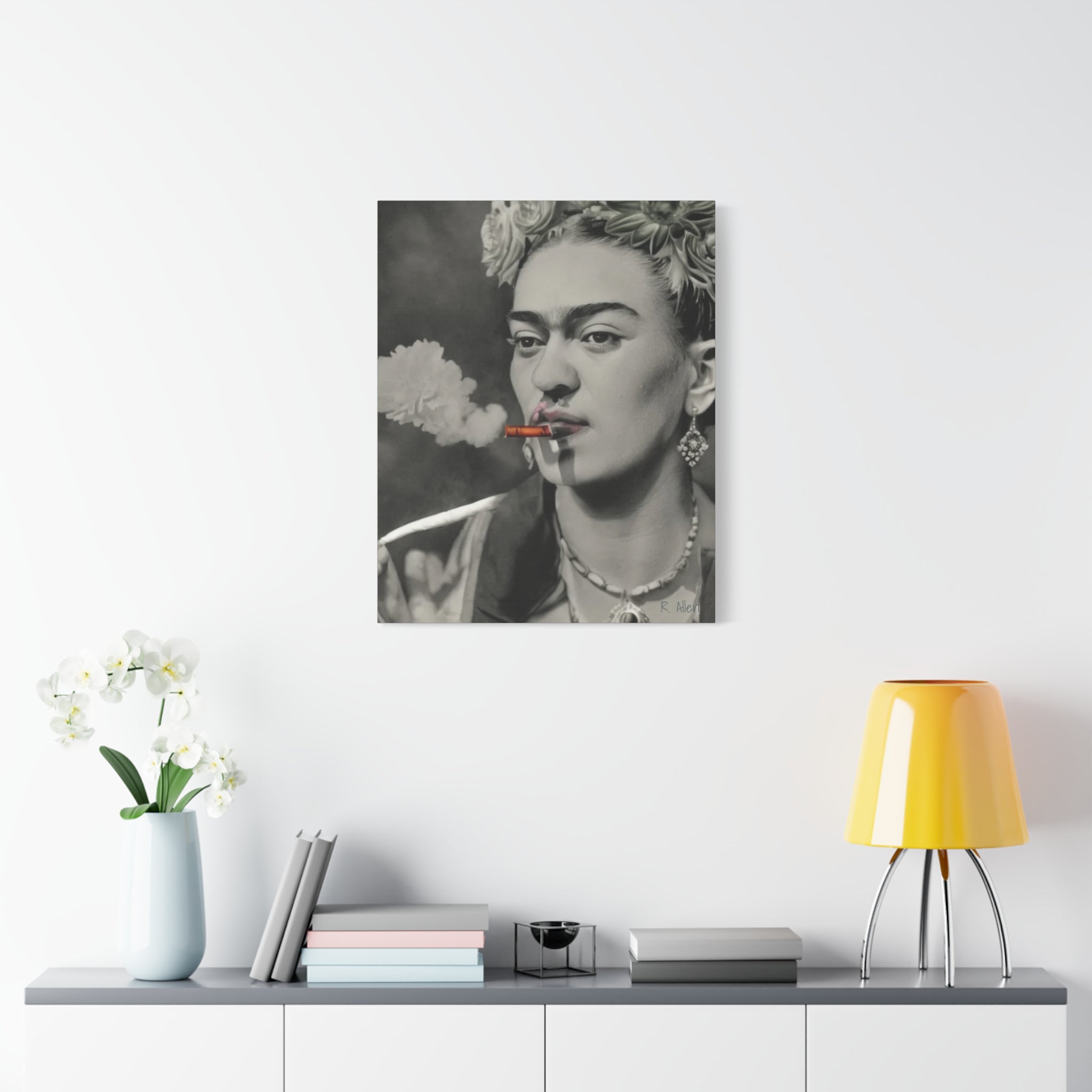 Smoking Portrait, Monochromatic — Matte Stretched Canvas Wall Art