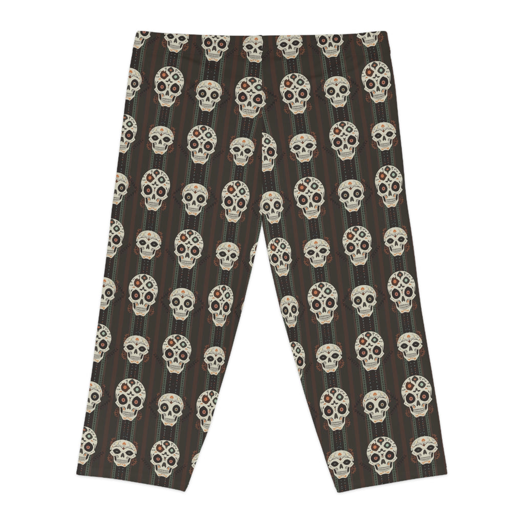 Capri Leggings — Red & Teal Patterned Women's Capri Leggings