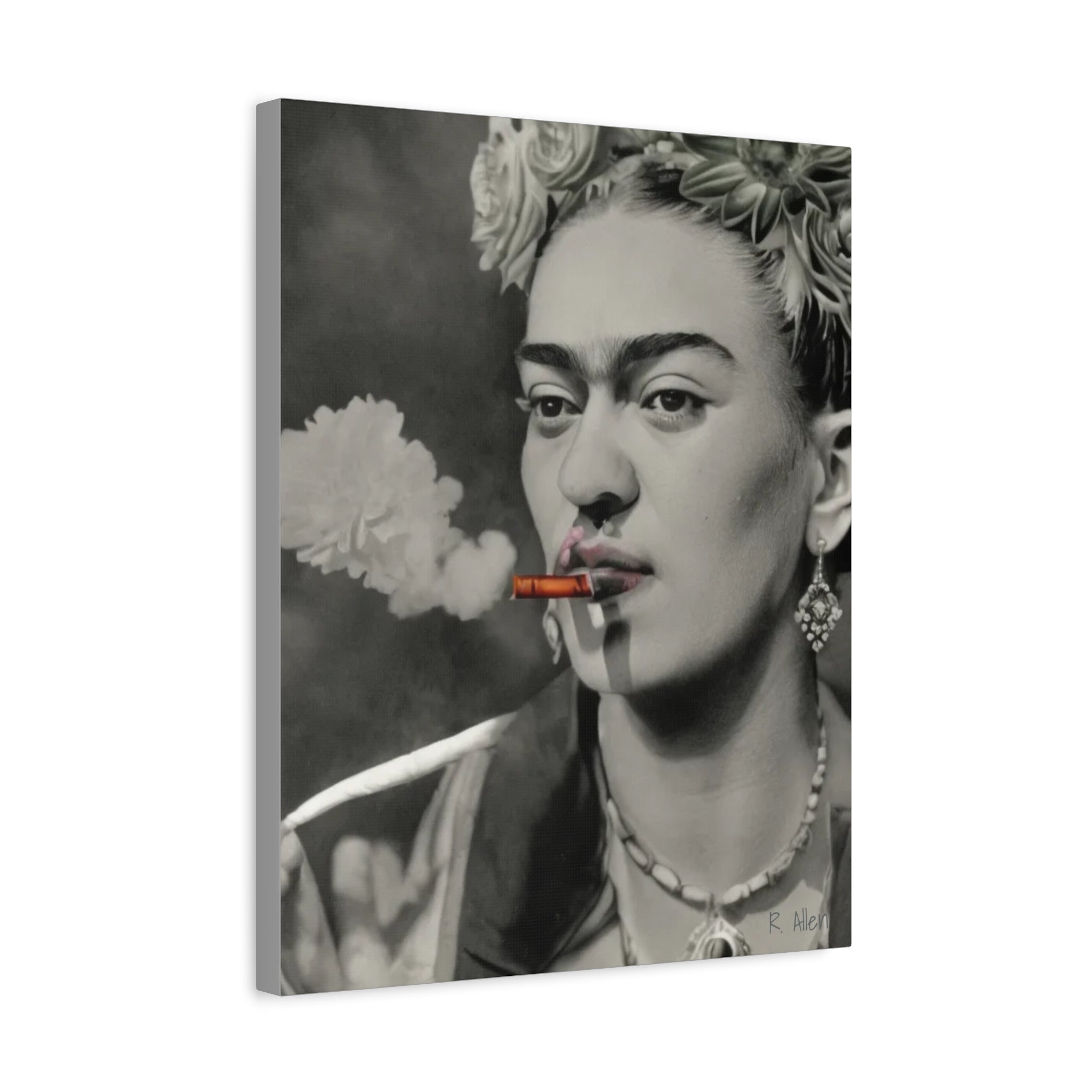 Smoking Portrait, Monochromatic — Matte Stretched Canvas Wall Art