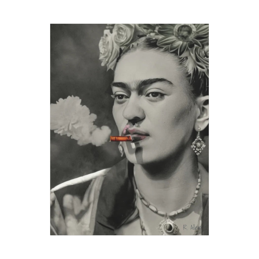 Smoking Portrait, Monochromatic — Matte Stretched Canvas Wall Art