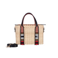 Woven Straw Handbag with Black Leather Trimmed Handles
