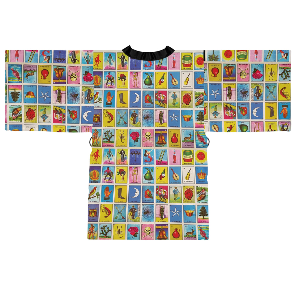Lotería Card Print Kimono Robe — Colorful Mexican Bingo Pattern