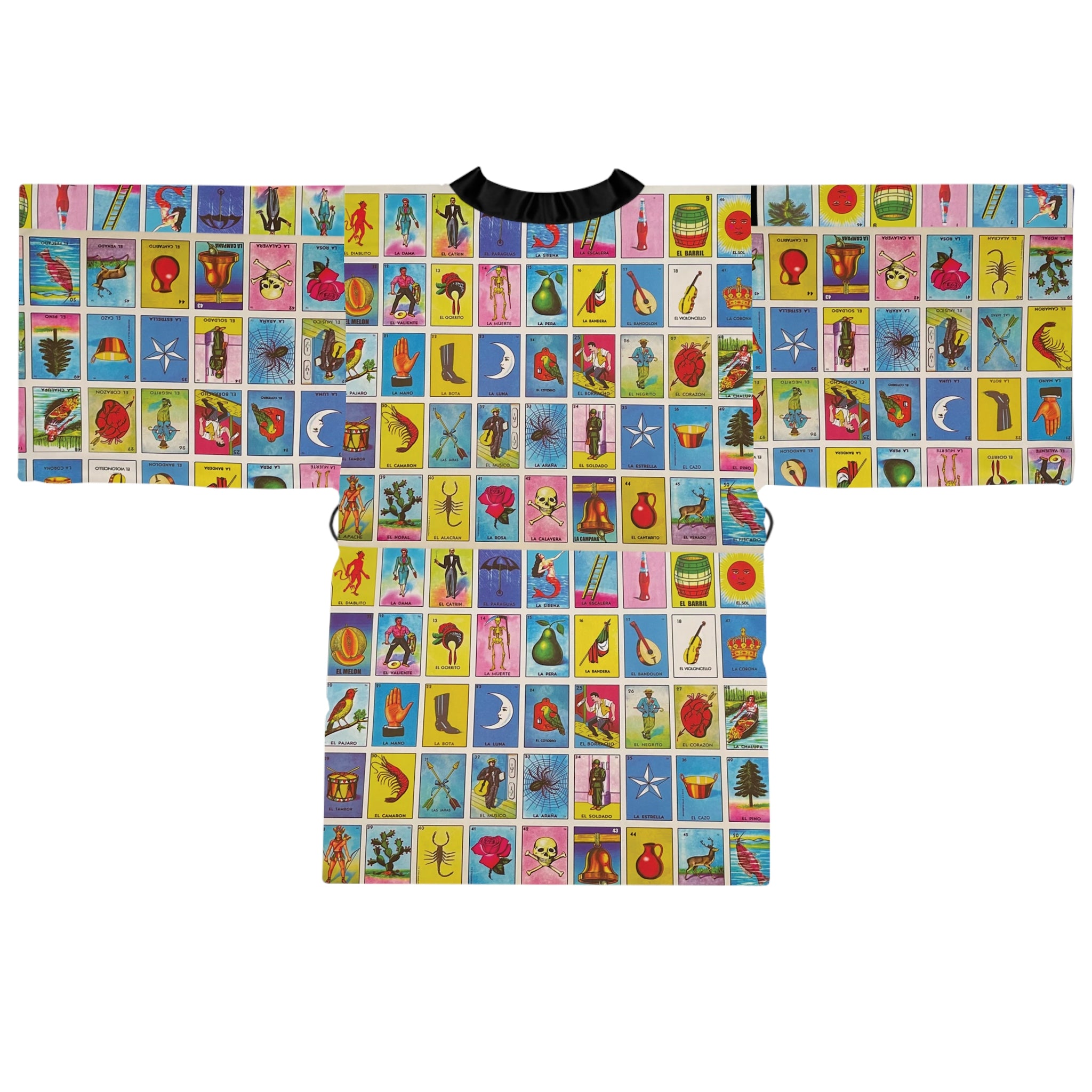 Lotería Card Print Kimono Robe — Colorful Mexican Bingo Pattern