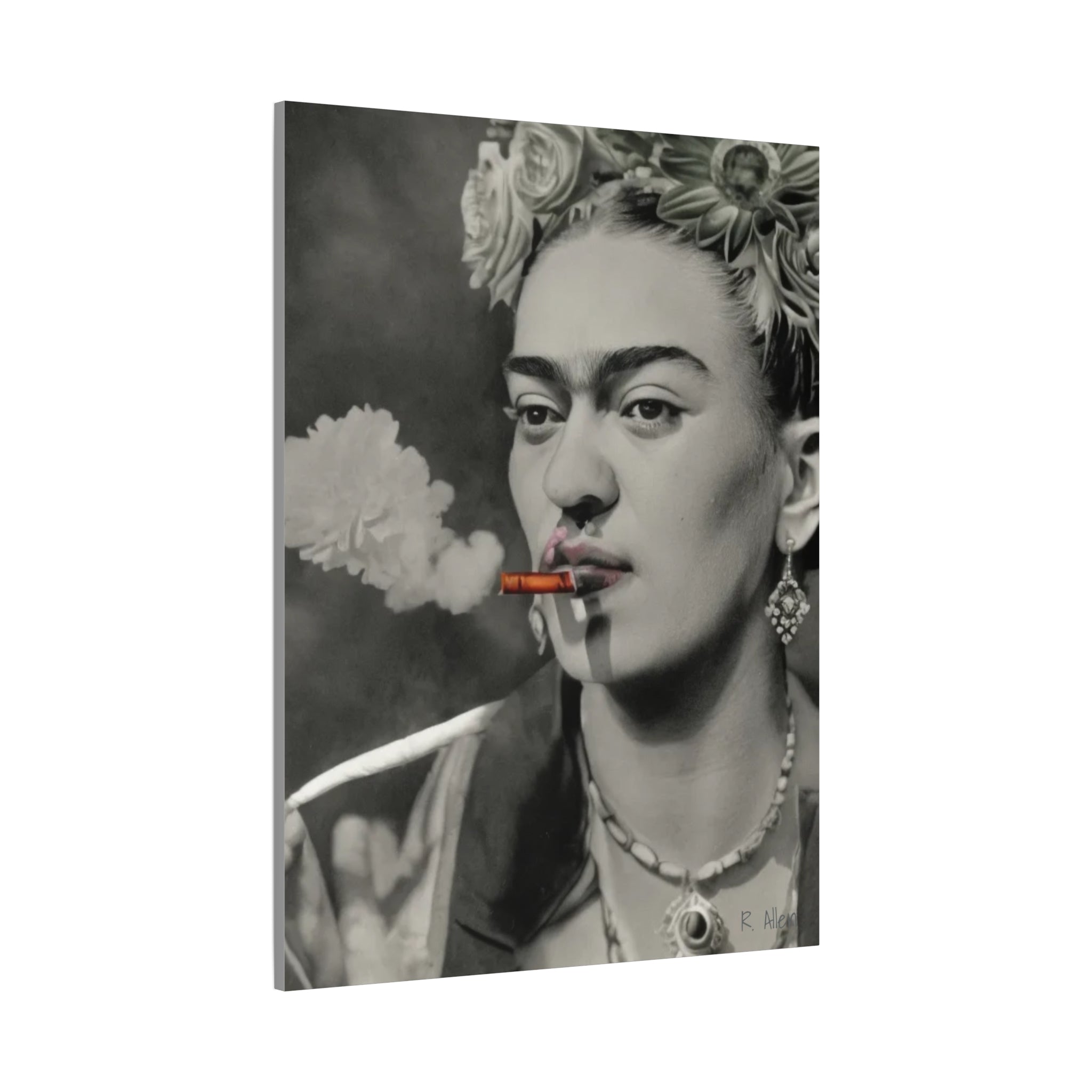 Smoking Portrait, Monochromatic — Matte Stretched Canvas Wall Art