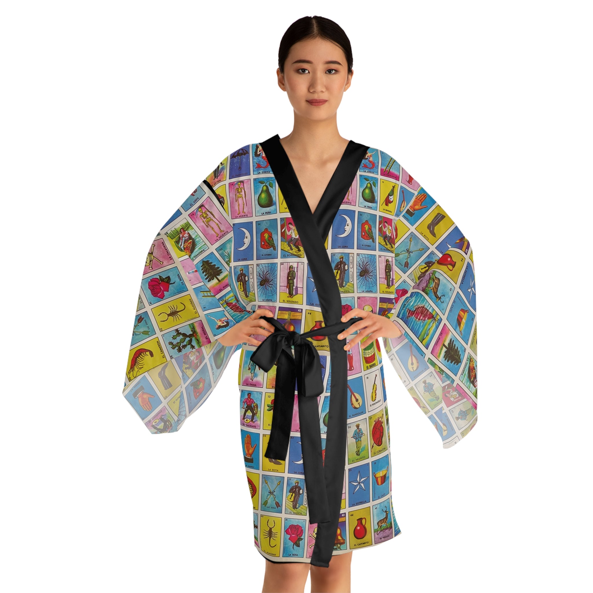 Lotería Card Print Kimono Robe — Colorful Mexican Bingo Pattern