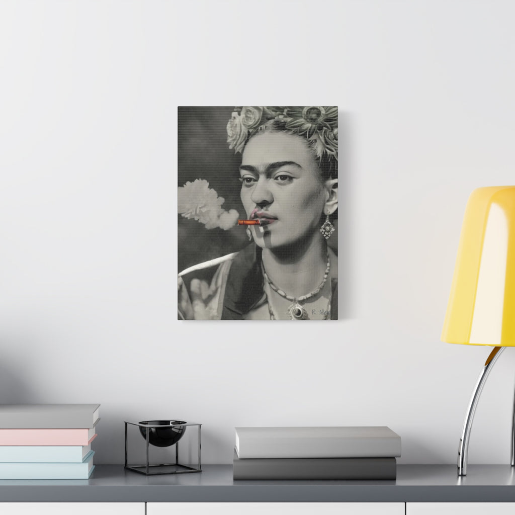 Smoking Portrait, Monochromatic — Matte Stretched Canvas Wall Art