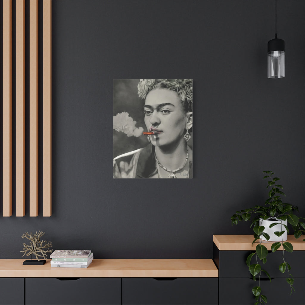 Smoking Portrait, Monochromatic — Matte Stretched Canvas Wall Art