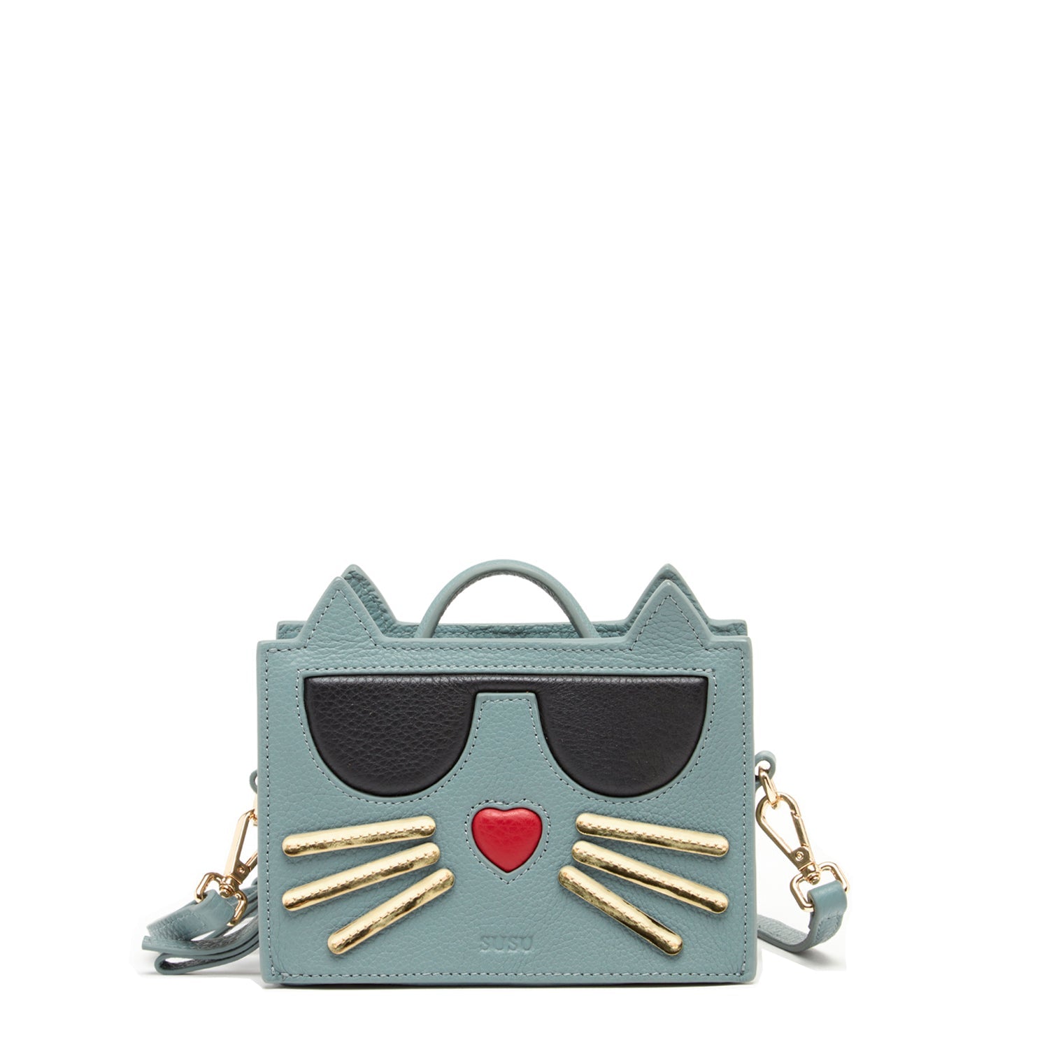 Leather Cat Purse Crossbody Bag Mineral Blue